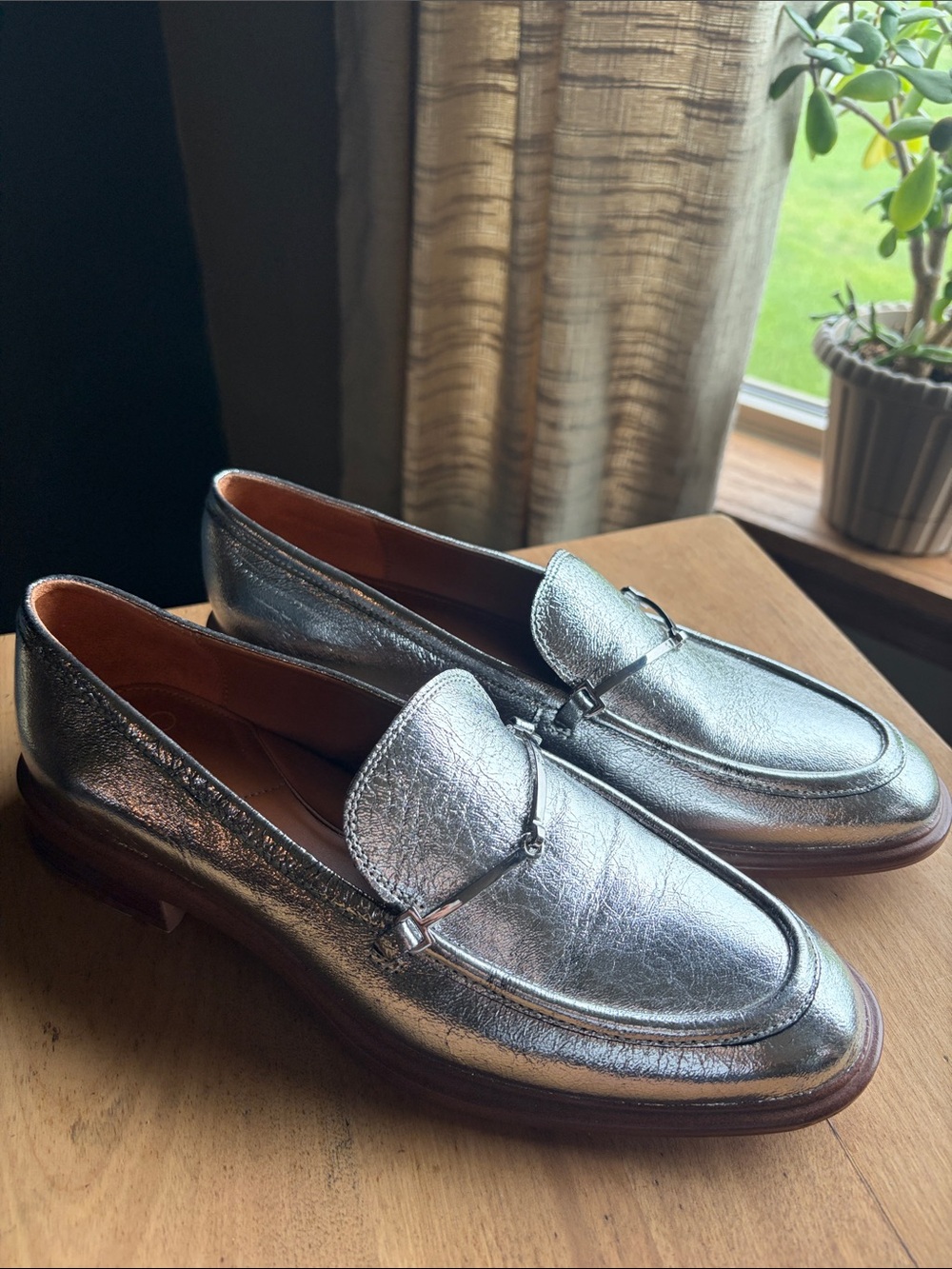 Franco Sarto Silver Metallic Leather Bit Loafers